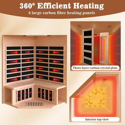 Multifunctional 2-3 Person Infrared Sauna for Home, 2180W Indoor Sauna with 7-Color LED Ambient Light, Red Light Feature, Oxygen Bar, Dual Bluetooth Speakers, 360° Surround Heating
